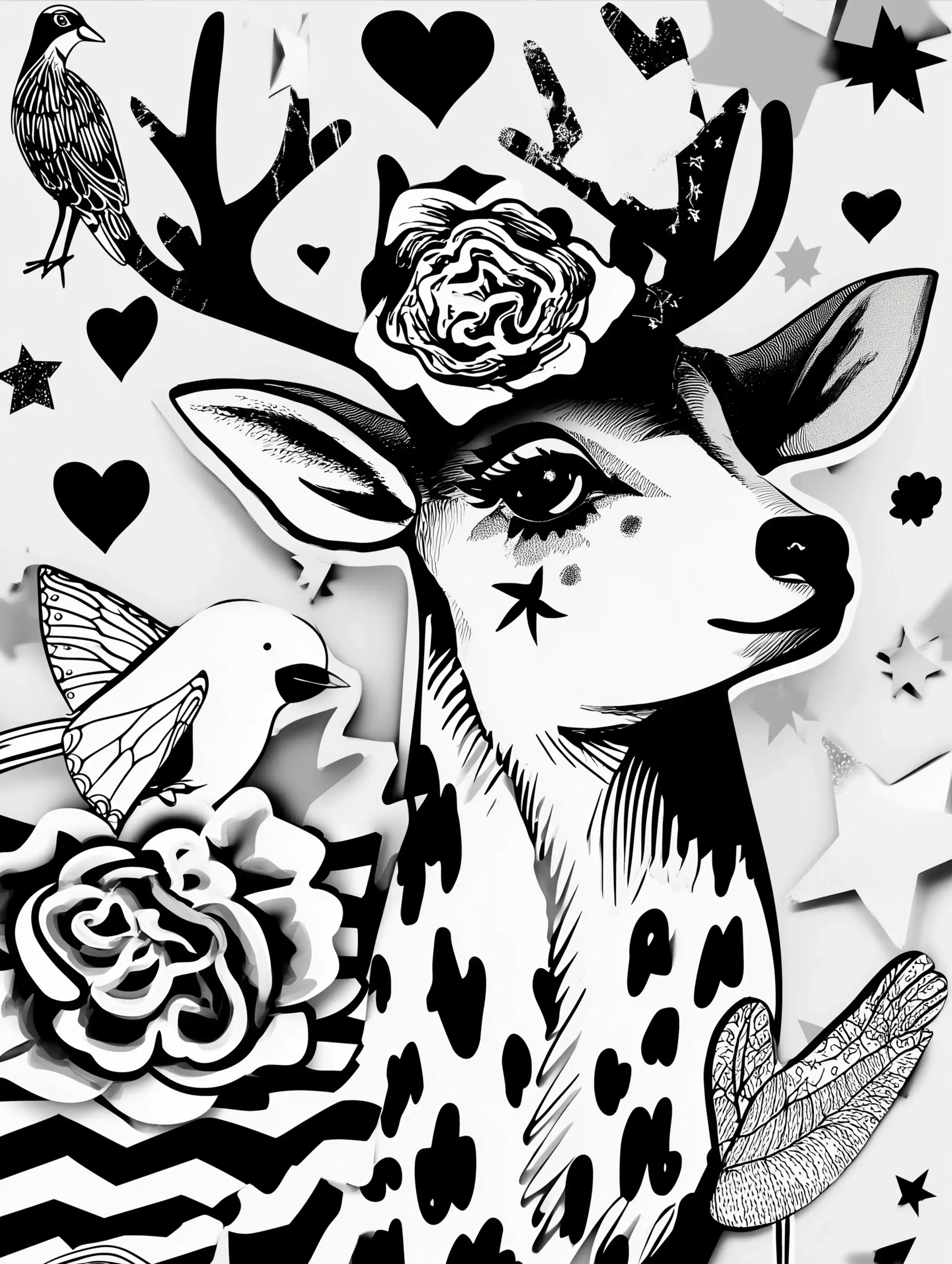 Free printable reindeer coloring page for adults featuring a horned reindeer looking right